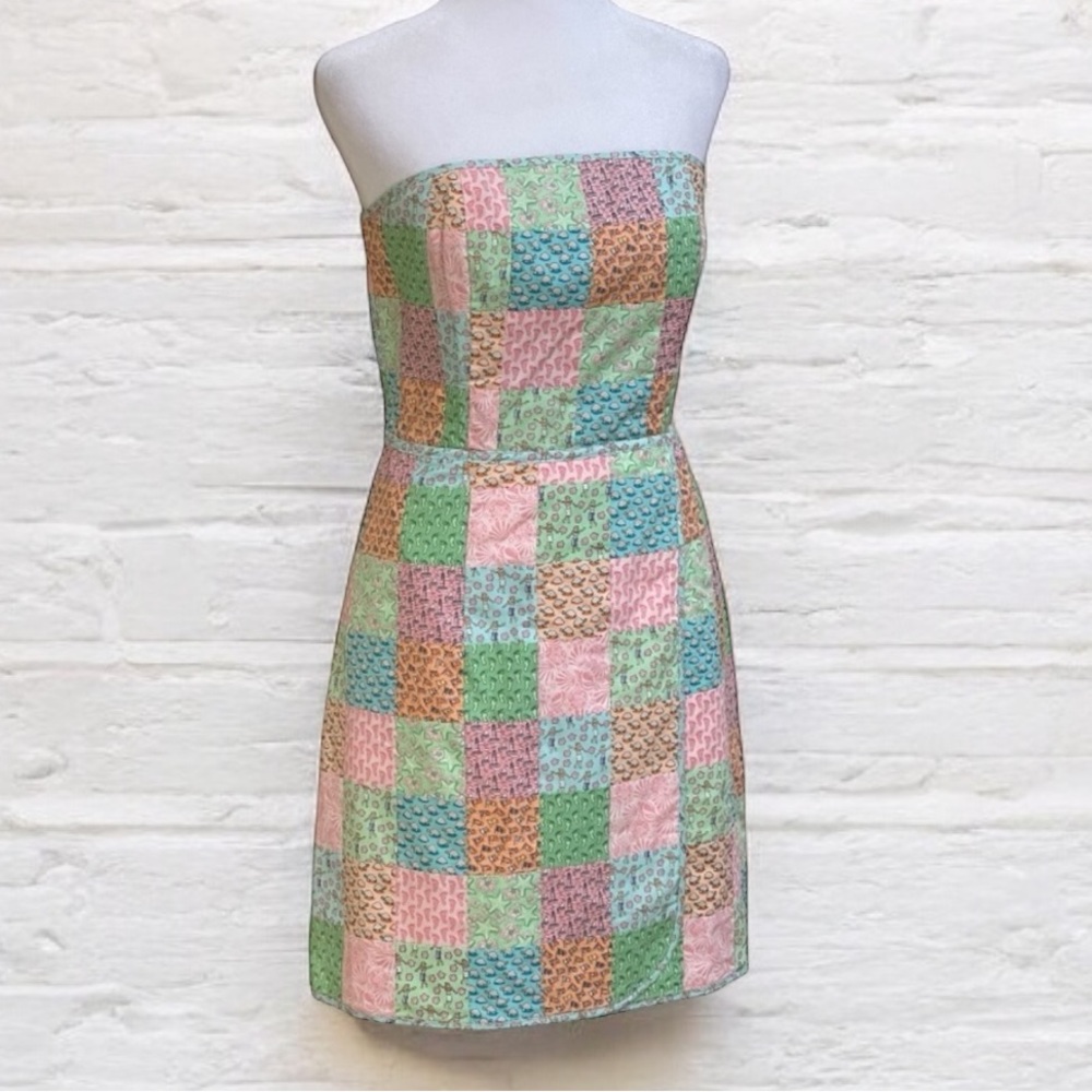 Vineyard Vines Strapless Patchwork Dress - Pink, Green, Blue